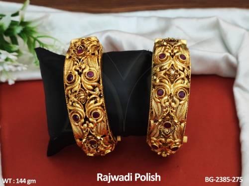 Fancy Style Rajwadi Polish Antique Jewellery Party Wear 2 Pc Bangles Set